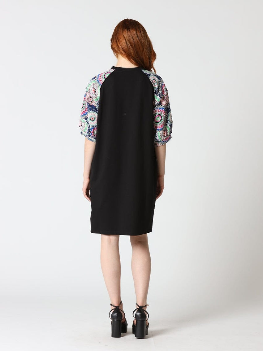 Floral Print Sewing Sleeves Sectioned Mini Dress