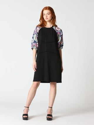 Floral Print Sewing Sleeves Sectioned Mini Dress