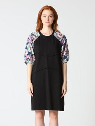 Floral Print Sewing Sleeves Sectioned Mini Dress