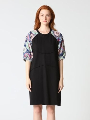 Floral Print Sewing Sleeves Sectioned Mini Dress