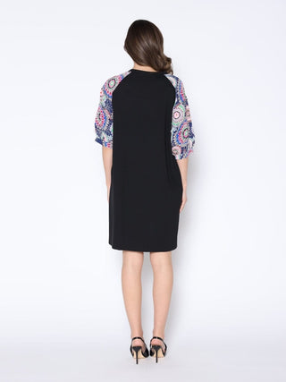 Floral Print Sewing Sleeves Sectioned Mini Dress