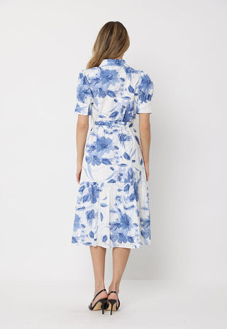 Floral Print Short Sleeve Front Button Down Dress - Glamourous Grace