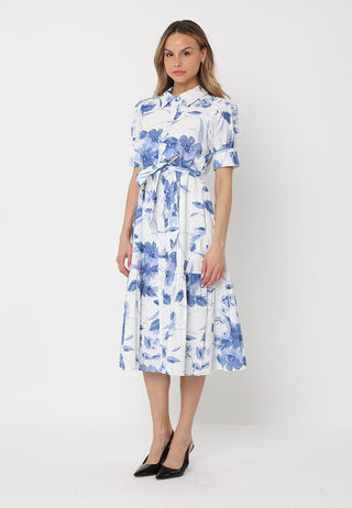 Floral Print Short Sleeve Front Button Down Dress - Glamourous Grace