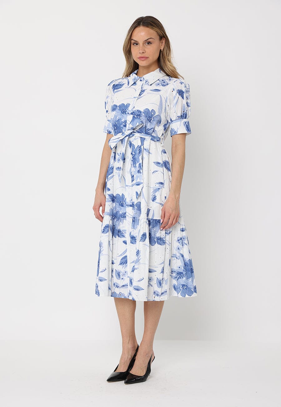 Floral Print Short Sleeve Front Button Down Dress - Glamourous Grace