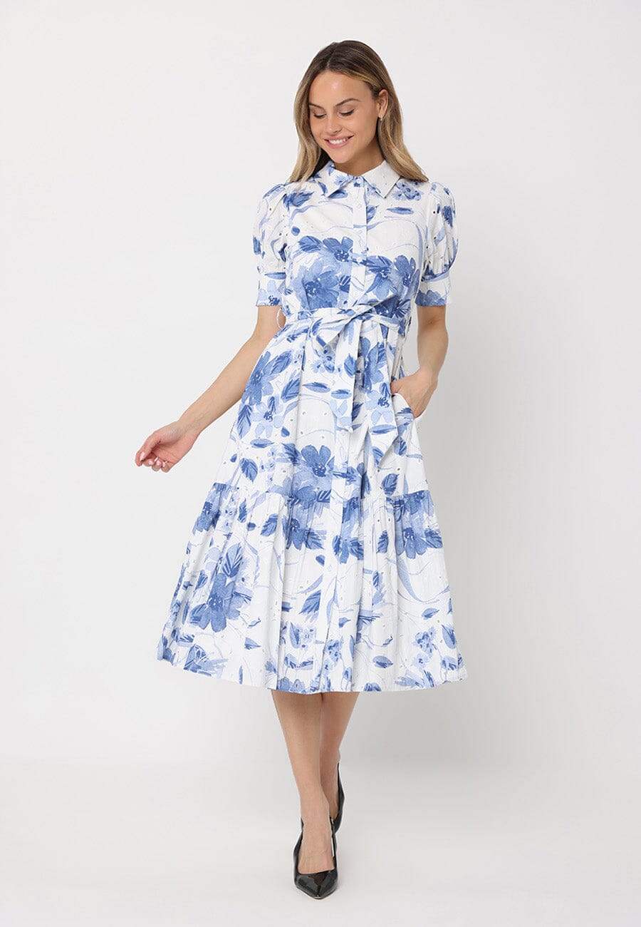 Floral Print Short Sleeve Front Button Down Dress - Glamourous Grace