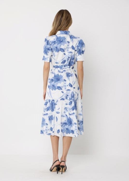 Floral Print Short Sleeve Front Button Down Dress