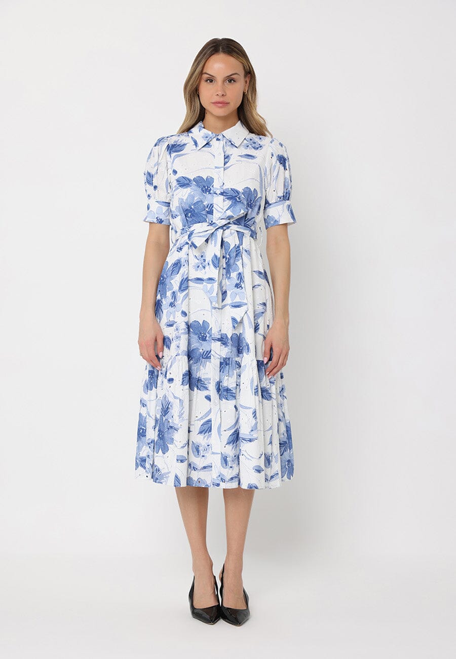 Floral Print Short Sleeve Front Button Down Dress - Glamourous Grace