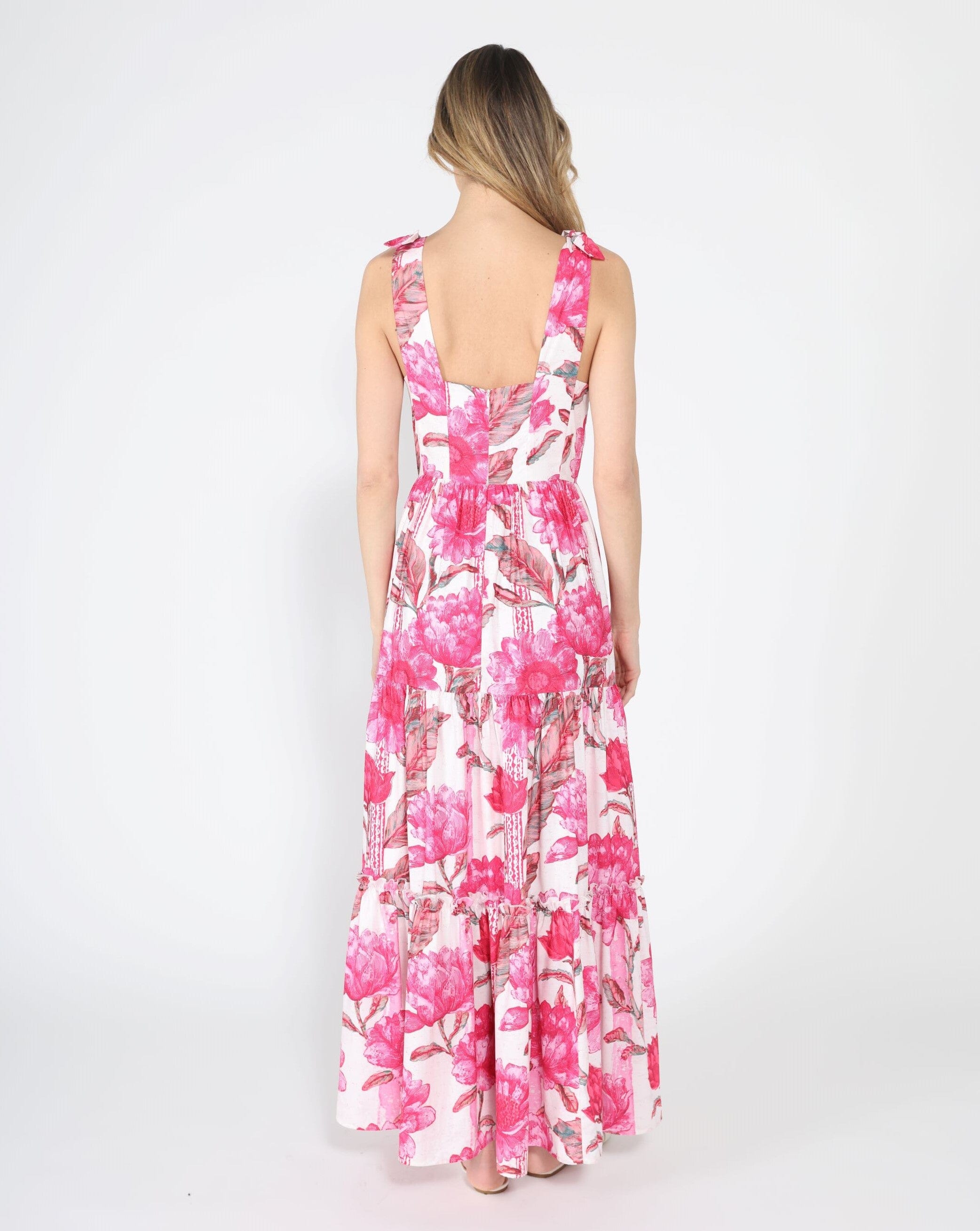 Floral Print Sleeveless Tiered Long Dress - Glamourous Grace