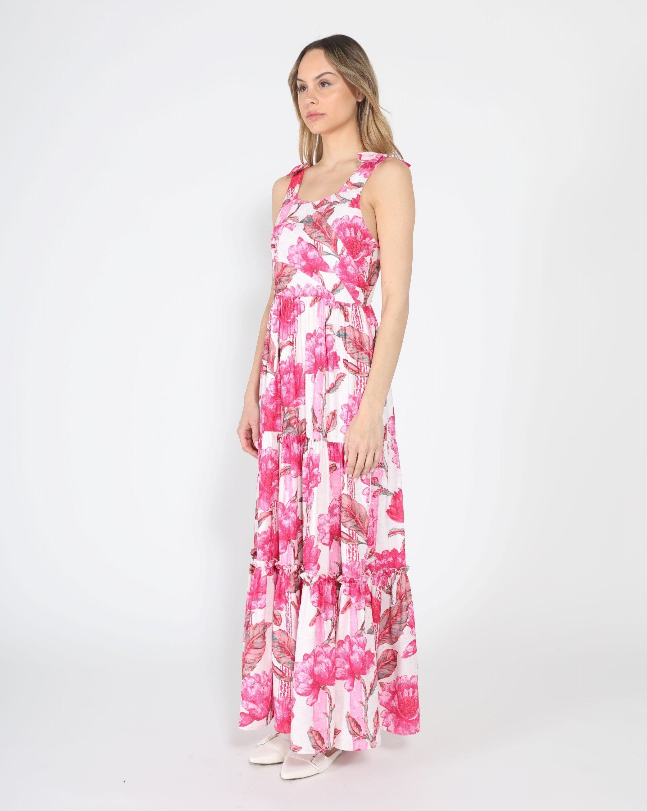 Floral Print Sleeveless Tiered Long Dress - Glamourous Grace