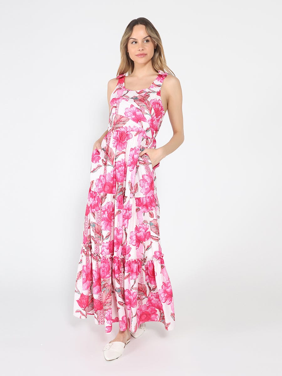 Floral Print Sleeveless Tiered Long Dress - Glamourous Grace