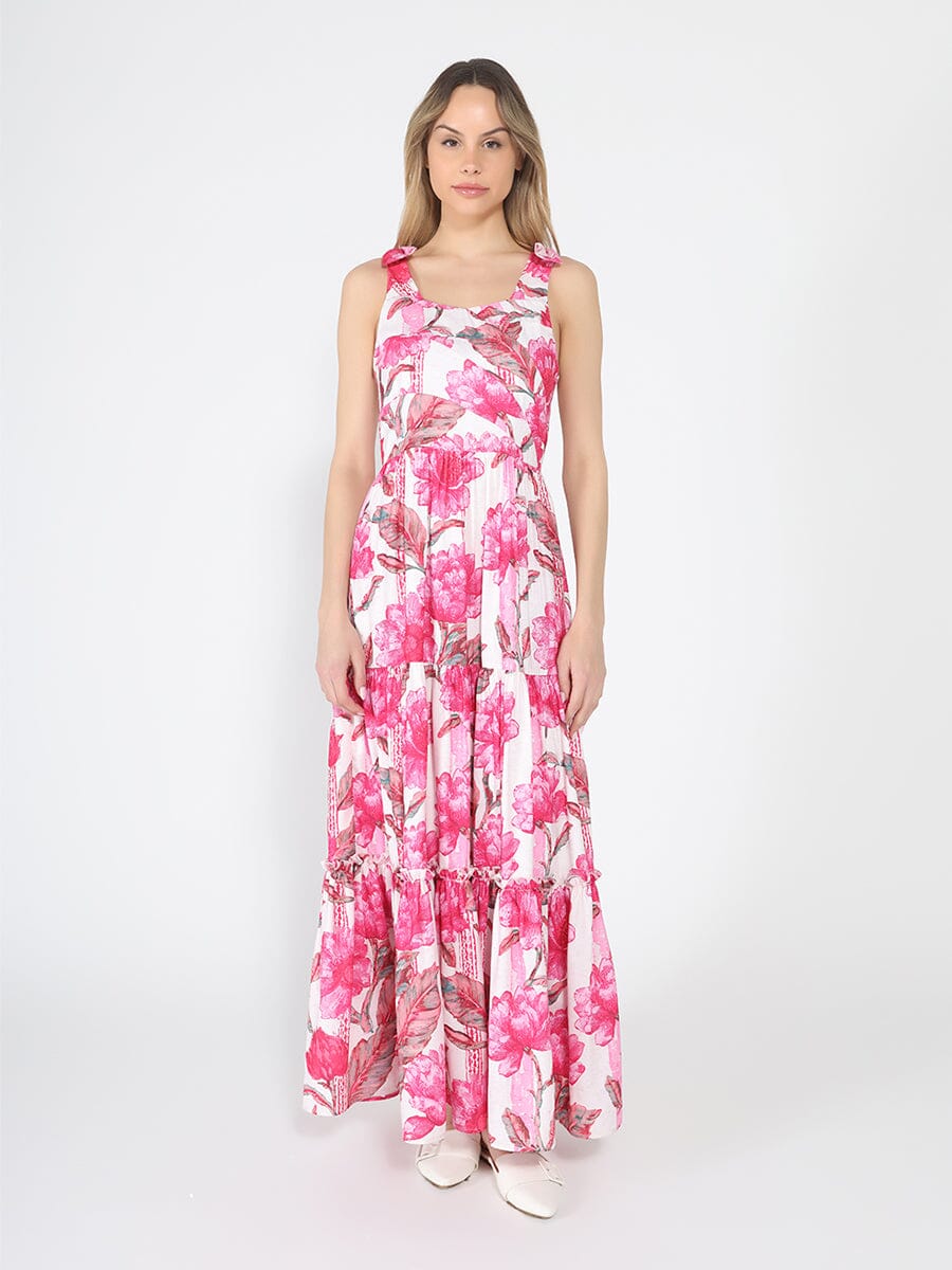Floral Print Sleeveless Tiered Long Dress - Glamourous Grace