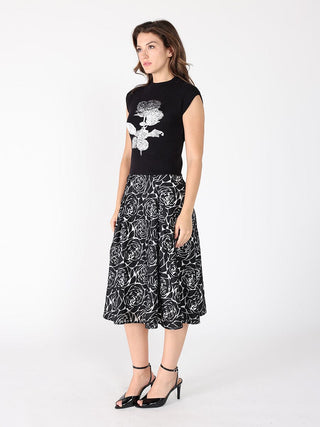 Floral print velvet wide skirt