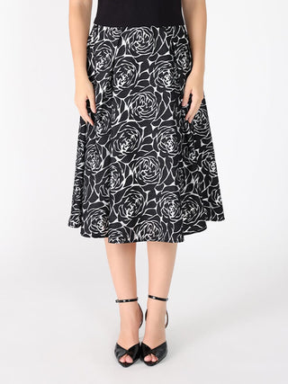 Floral print velvet wide skirt