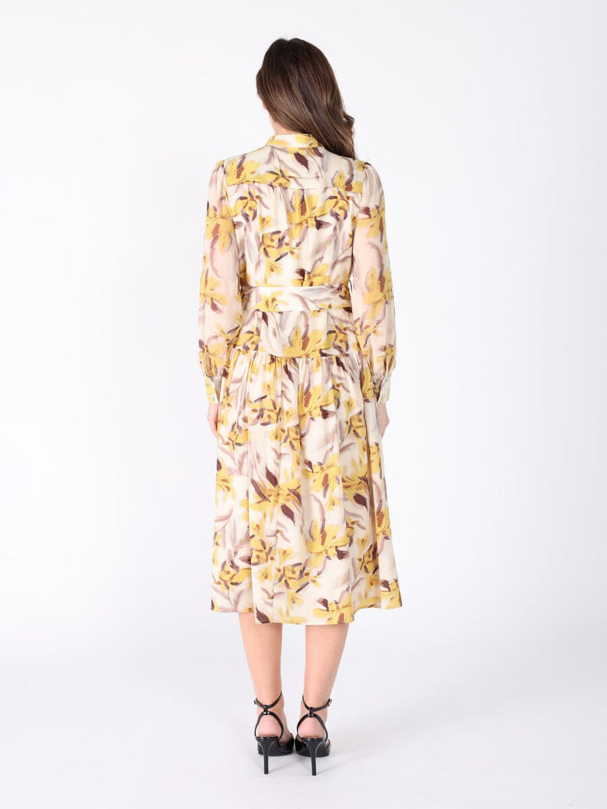 Floral Printed Long Sleeve Belt Dress