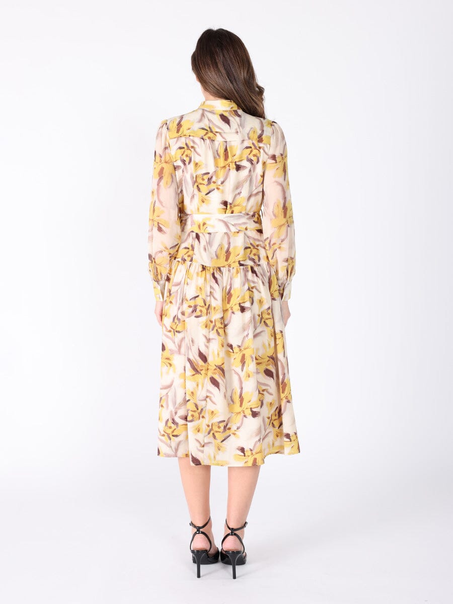 Floral Printed Long Sleeve Belt Dress - Glamourous Grace