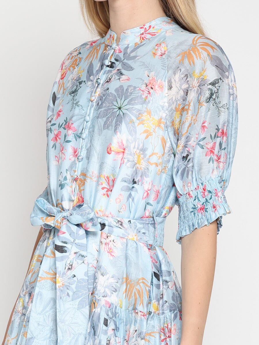 Floral Printed Short Sleeve Belt Dress - Glamourous Grace