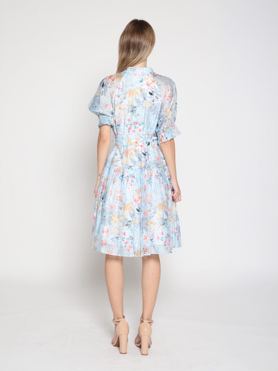 Floral Printed Short Sleeve Belt Dress - Glamourous Grace