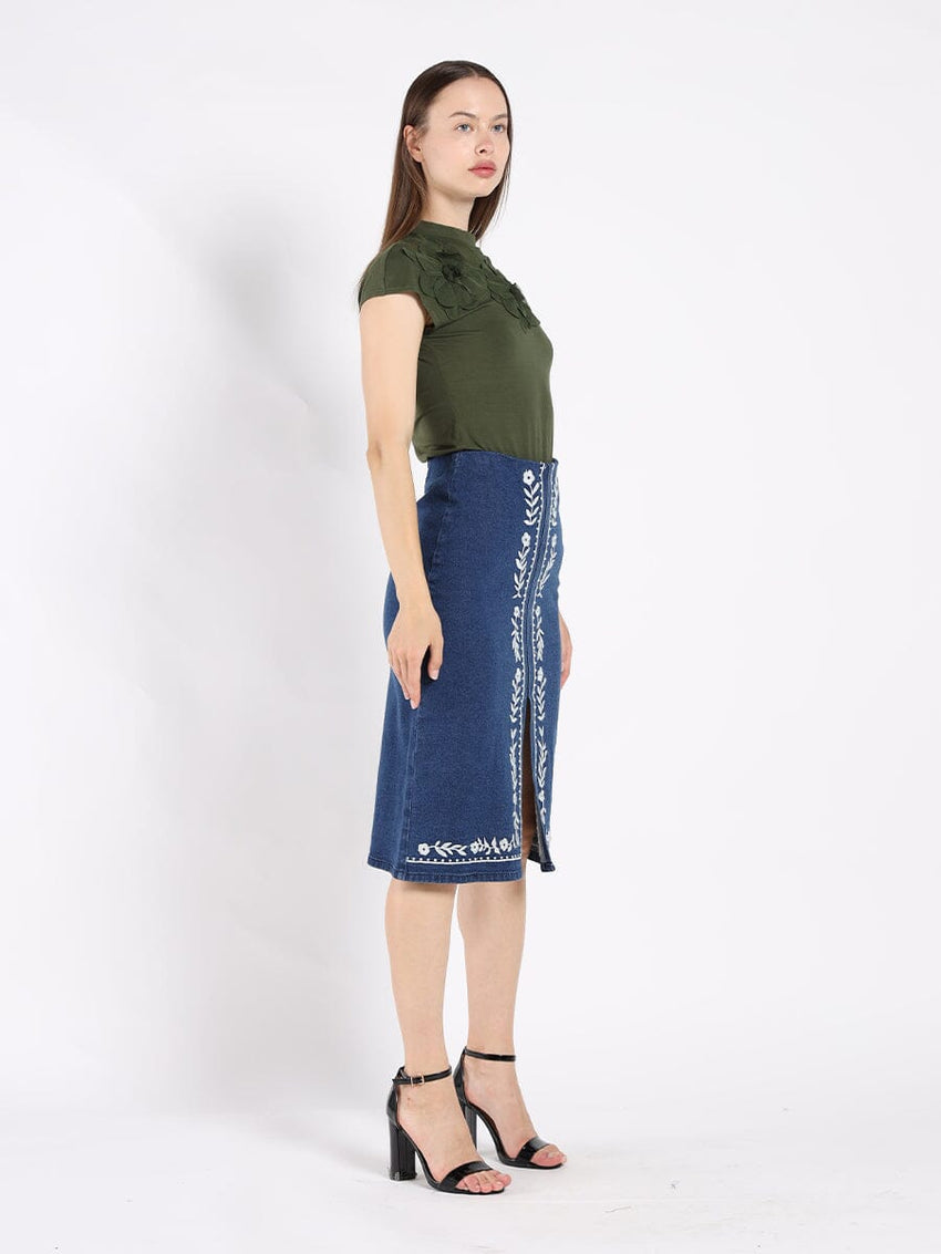 Flower Applique Mock Neck Cap Sleeve Top