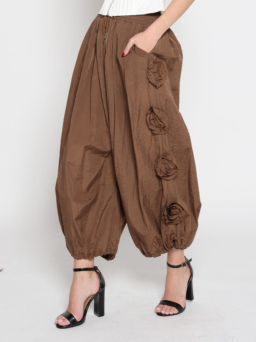 Flower Applique Parachute Pants
