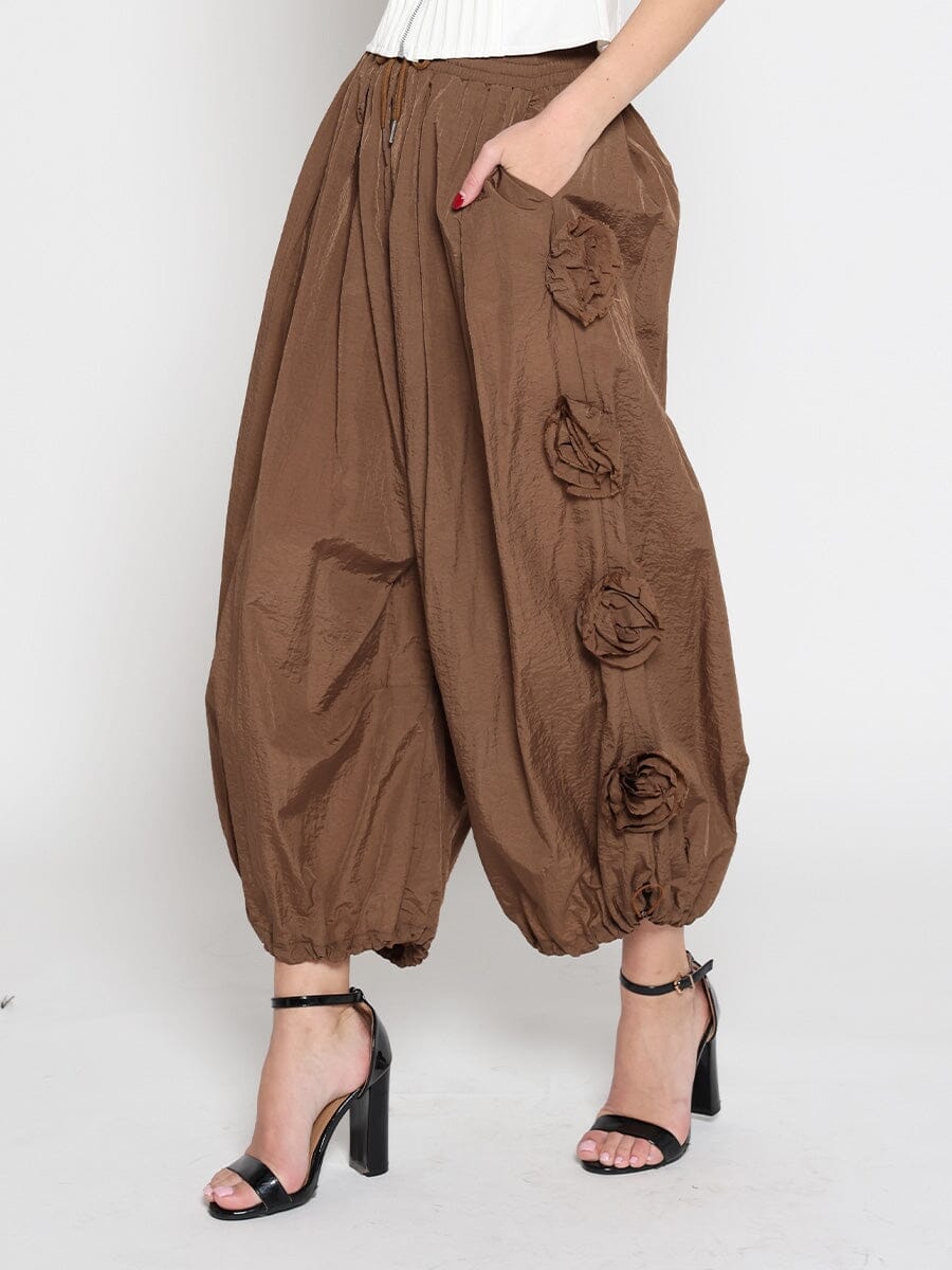 Flower Applique Parachute Pants - Glamourous Grace