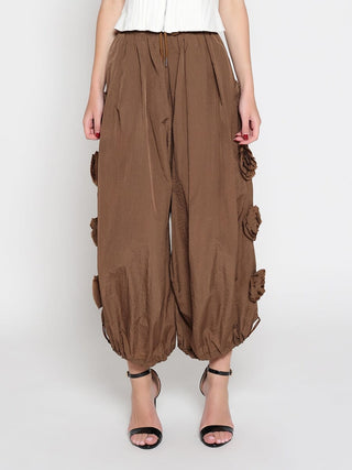 Flower Applique Parachute Pants