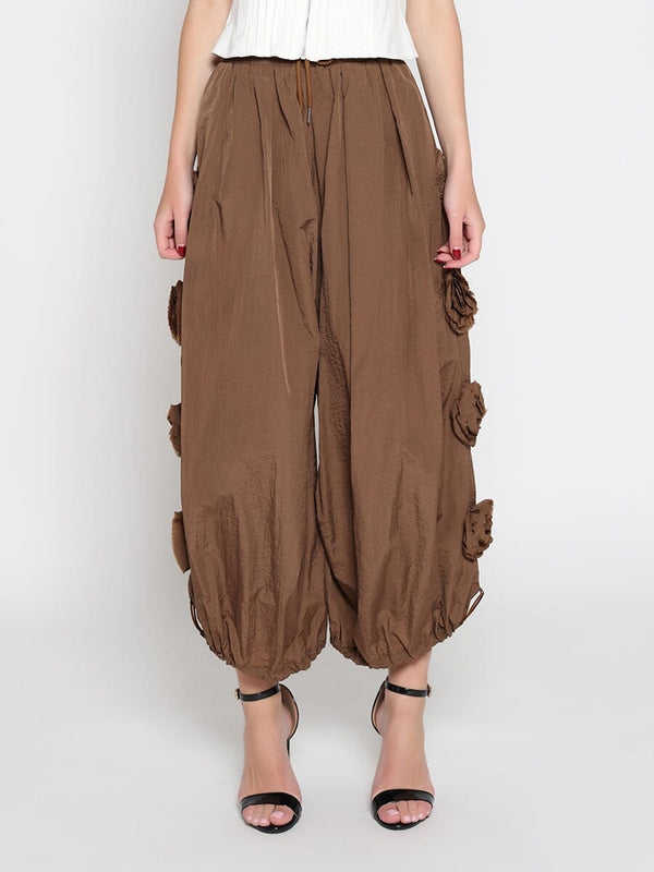 Flower Applique Parachute Pants