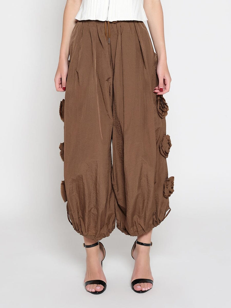 Flower Applique Parachute Pants