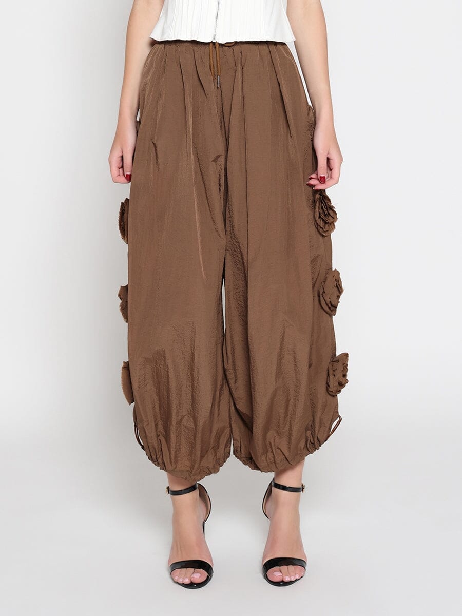 Flower Applique Parachute Pants - Glamourous Grace