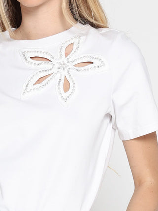 Flower cut out Solid Color T-Shirt