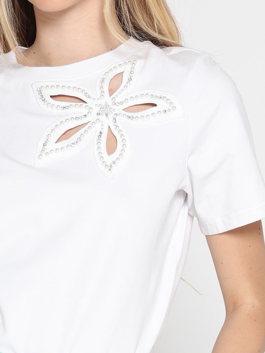 Flower cut out Solid Color T-Shirt - Glamourous Grace