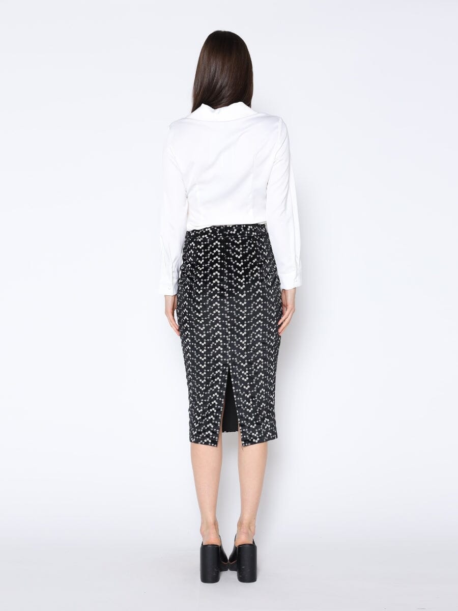 Flower Embroidered Midi Bodycon Pencil Skirt - Glamourous Grace