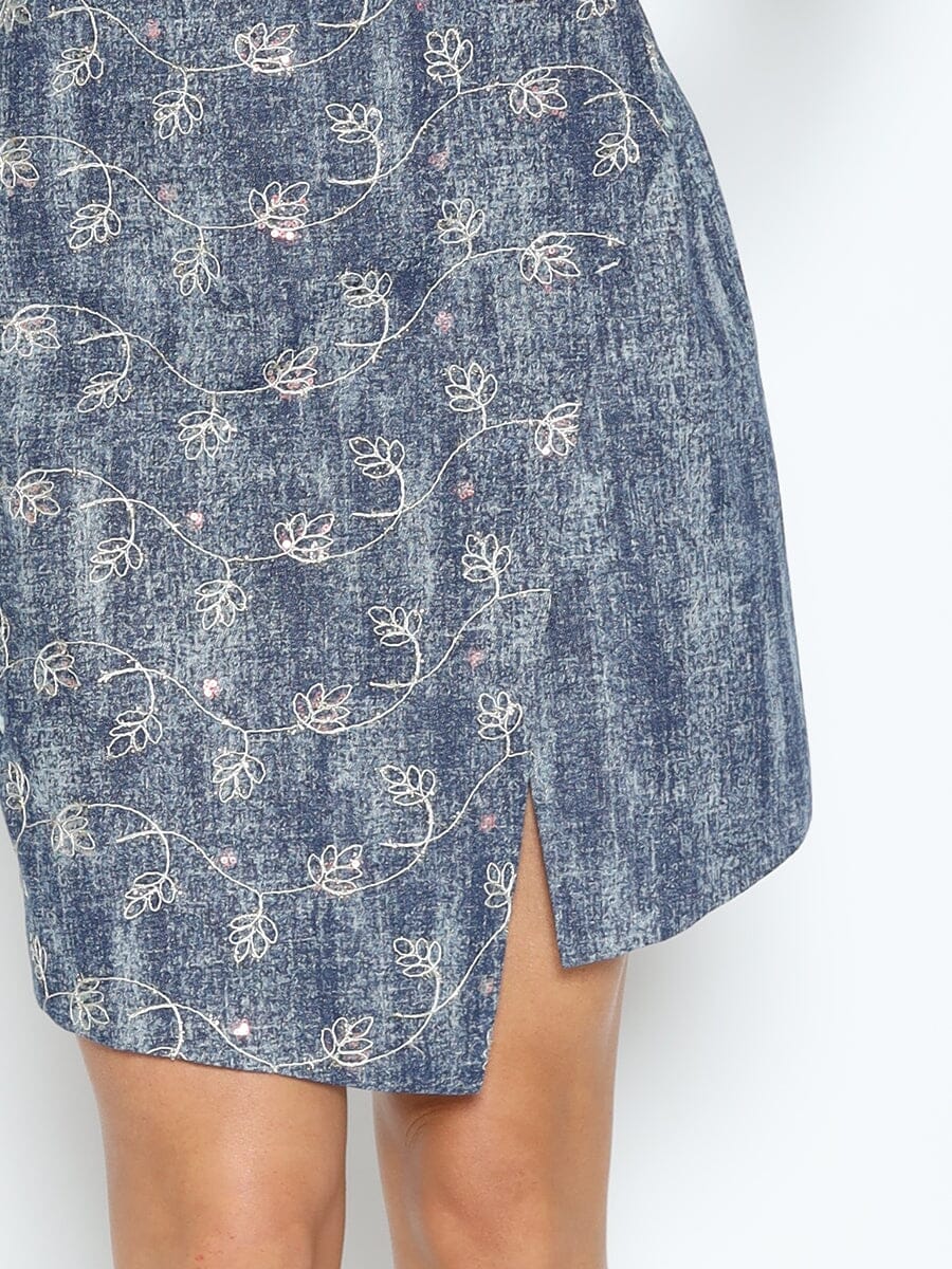 Flower Embroidered Mini Denim Skirt - Glamourous Grace