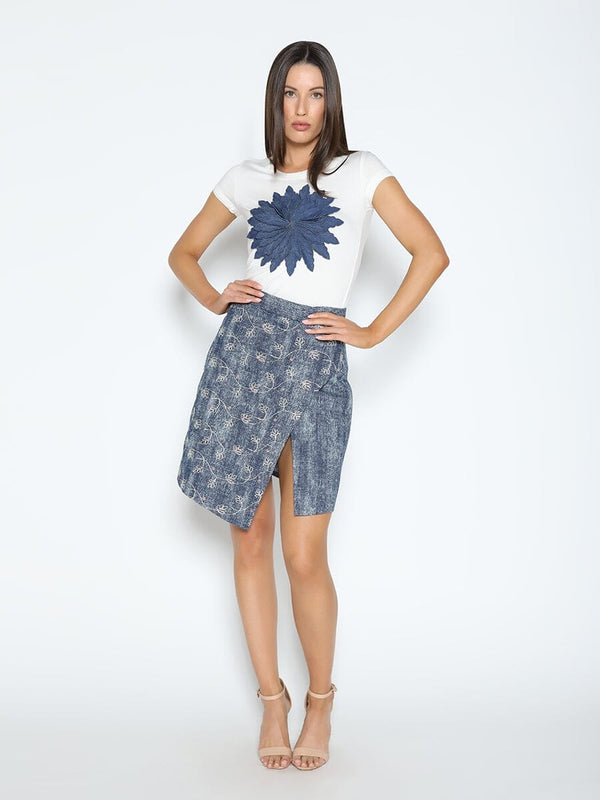 Flower Embroidered Mini Denim Skirt - Glamourous Grace