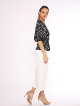 Flower Embroidered Puff Sleeve Peplum Style Blouse - Glamourous Grace