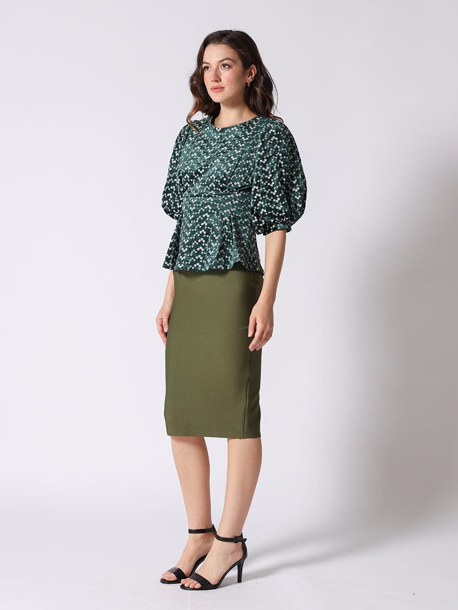 Flower Embroidered Puff Sleeve Peplum Style Blouse - Glamourous Grace