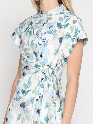Flower print cross body short sleeve dress