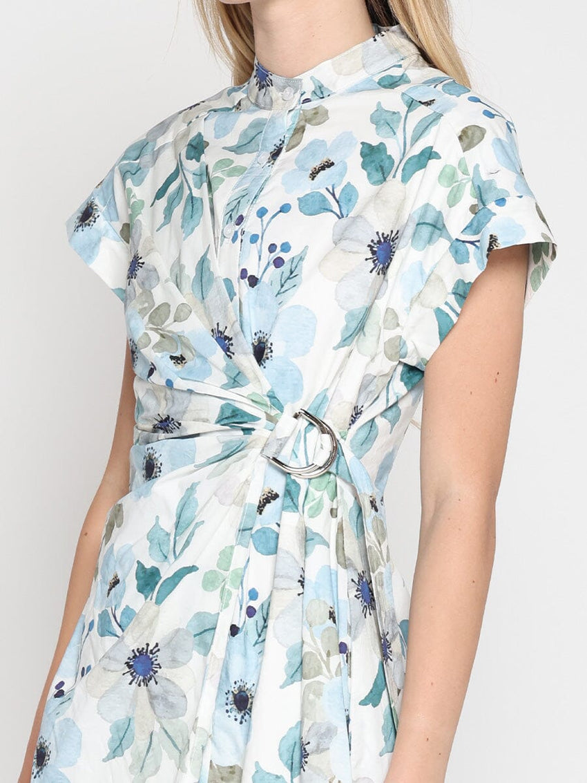 Flower print cross body short sleeve dress