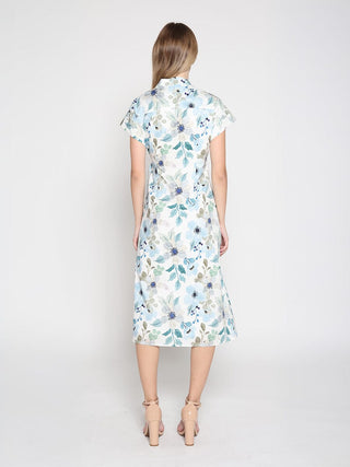 Flower print cross body short sleeve dress