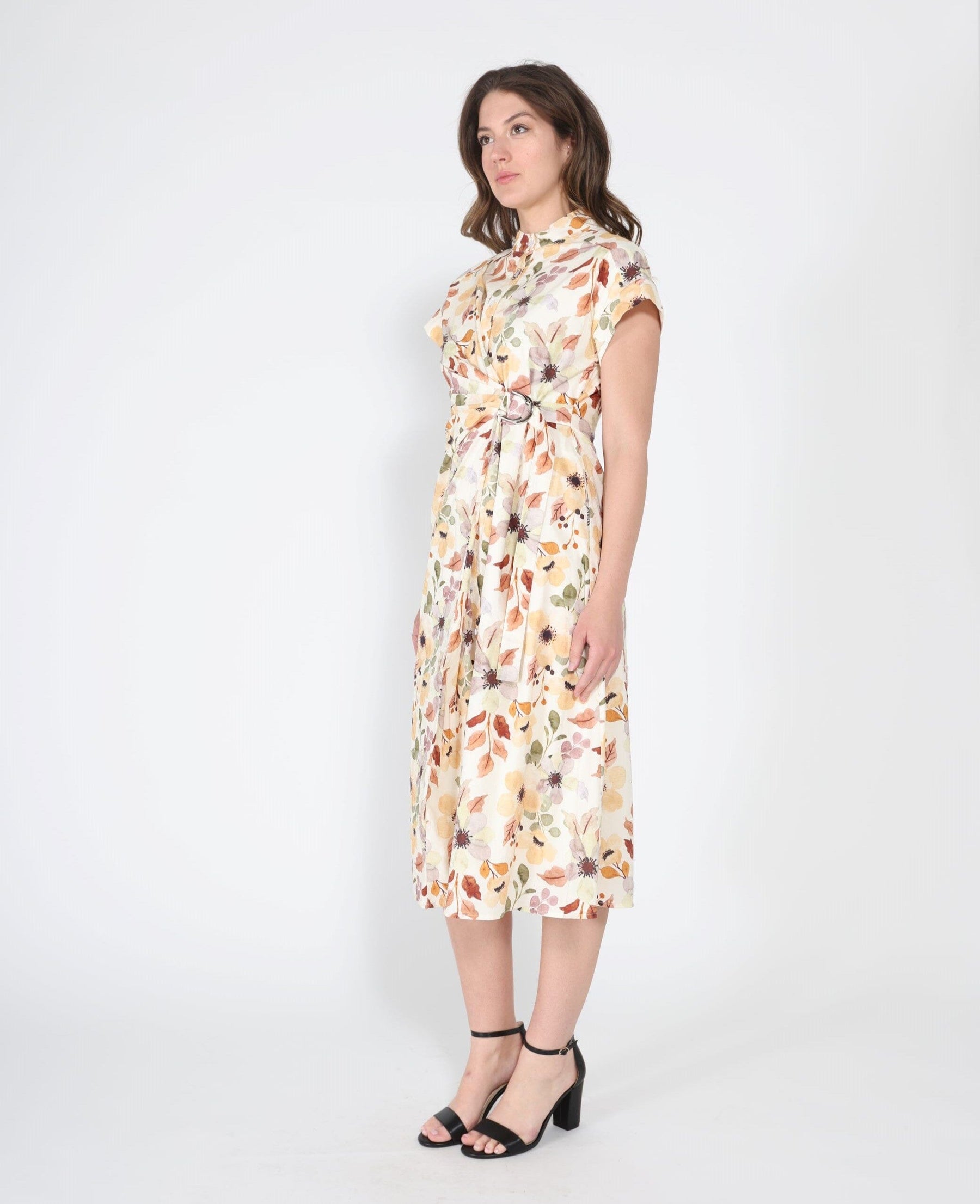 Flower print cross body short sleeve dress