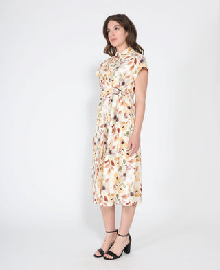 Flower print cross body short sleeve dress