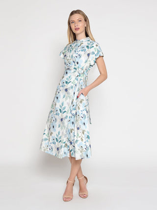 Flower print cross body short sleeve dress