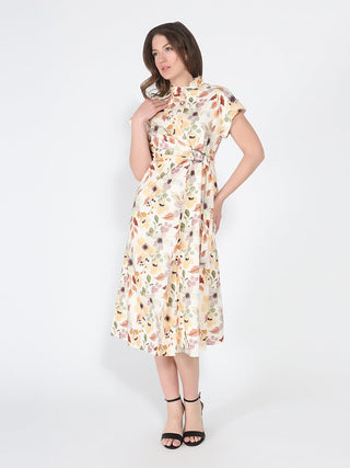 Flower print cross body short sleeve dress