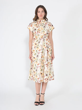 Flower print cross body short sleeve dress