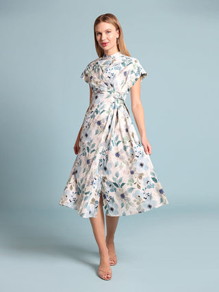 Flower print cross body short sleeve dress