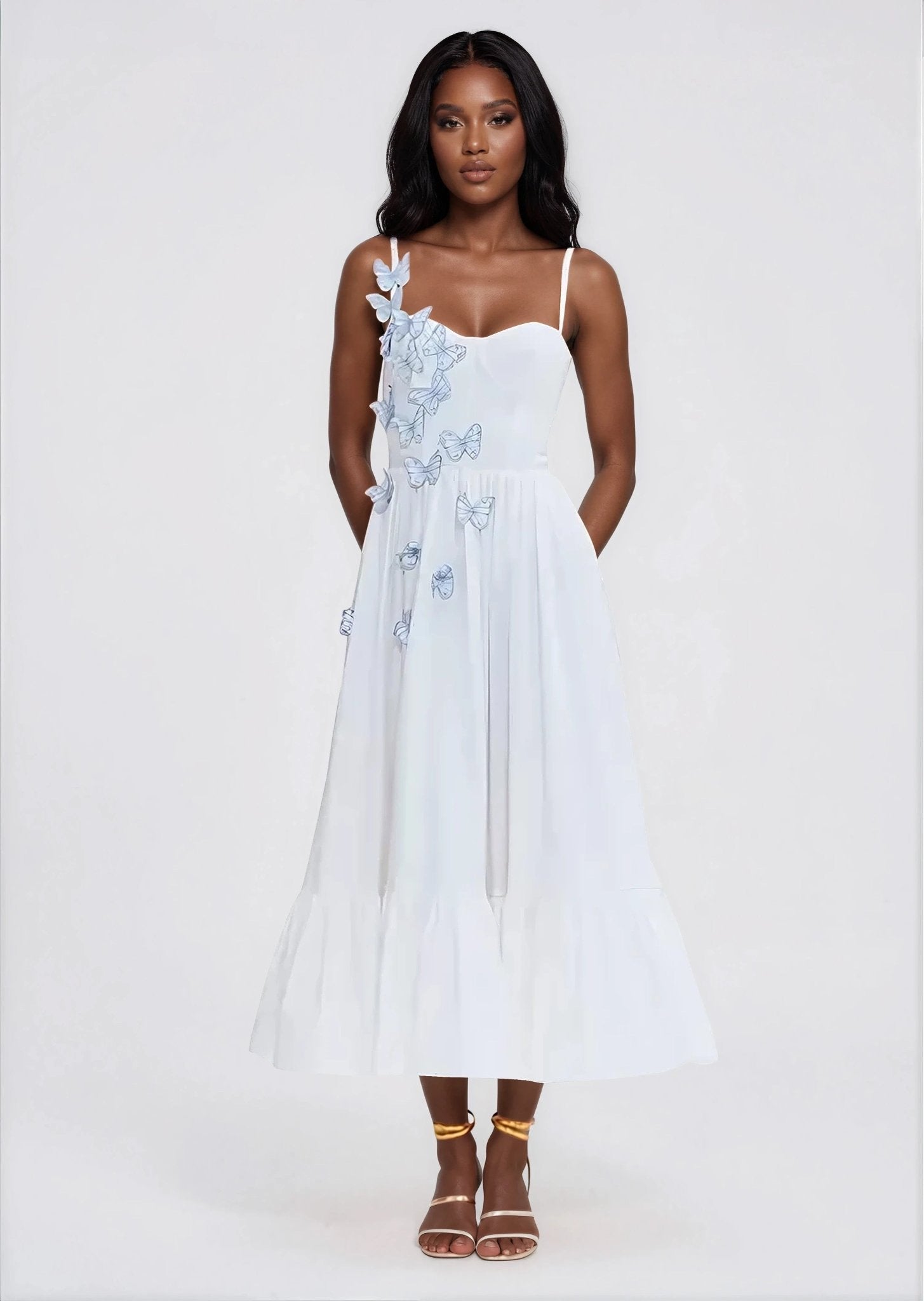 Flutter Poplin Butterfly Midi Dress – Off White (Final Sale) - Glamourous Grace