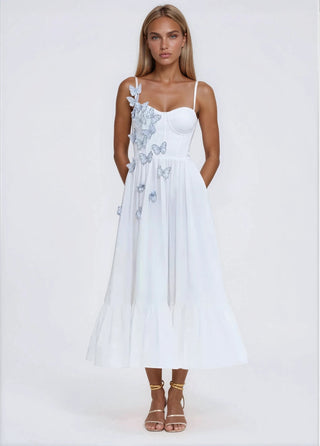 Flutter Poplin Butterfly Midi Dress – Off White - Glamourous Grace