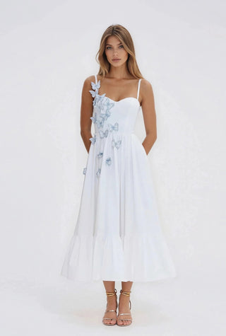 Flutter Poplin Butterfly Midi Dress – Off White (Final Sale) - Glamourous Grace