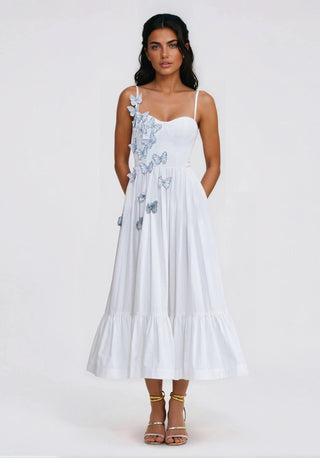 Flutter Poplin Butterfly Midi Dress – Off White (Final Sale) - Glamourous Grace