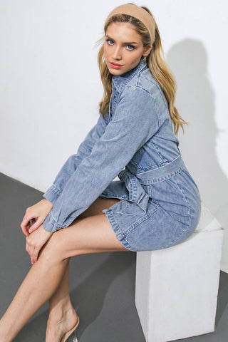 BE A LIGHT DENIM MINI DRESS - Glamourous Grace