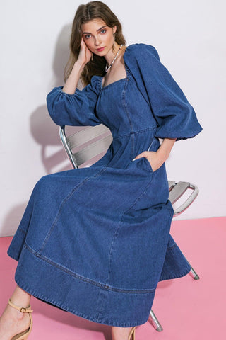 FEELIN'S GROOVY DENIM MIDI DRESS - Glamourous Grace